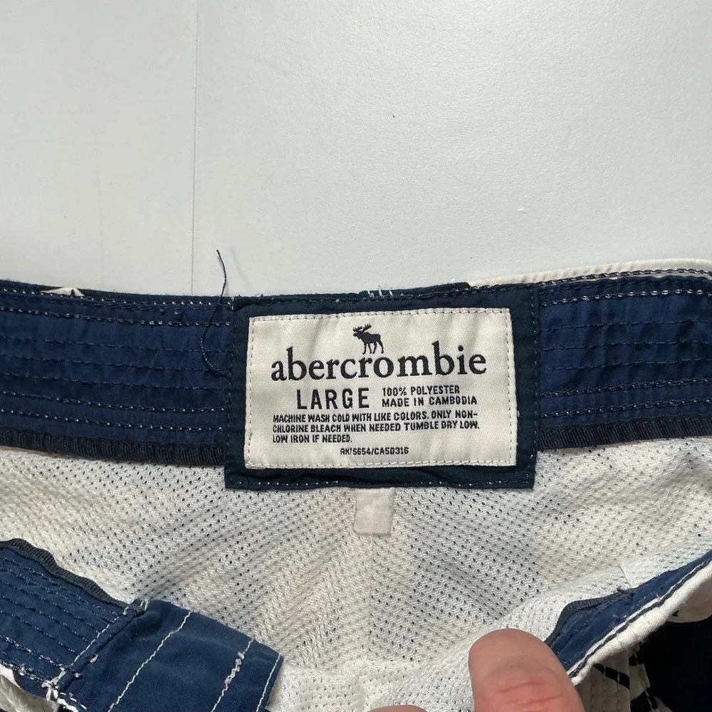 VTG Y2K Abercrombie Swim Trunks Navy Hibiscus Floral Cargo Board Shorts Mens L